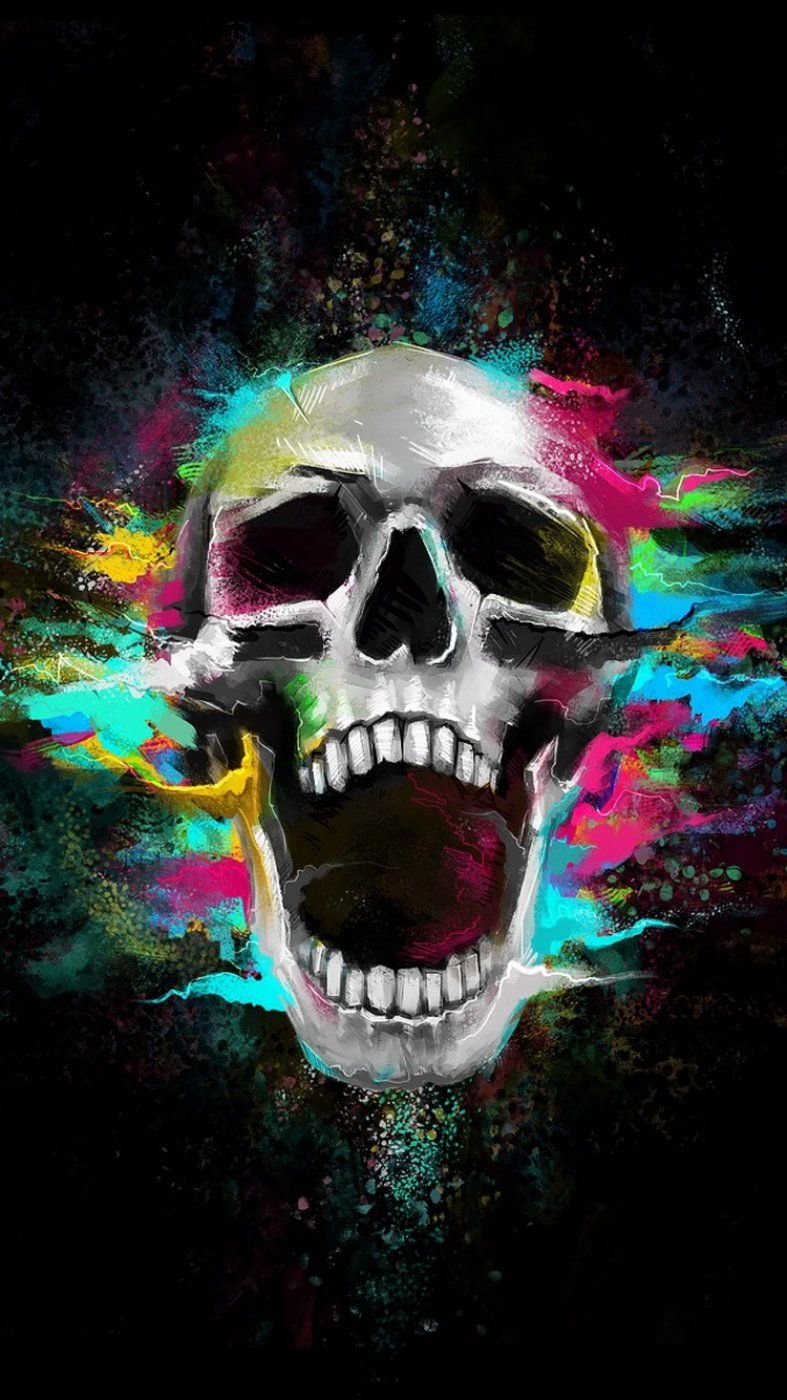 Growl Shouting Skull Colorful Whatsapp Wallpaper - Calavera Con La Boca Abierta , HD Wallpaper & Backgrounds