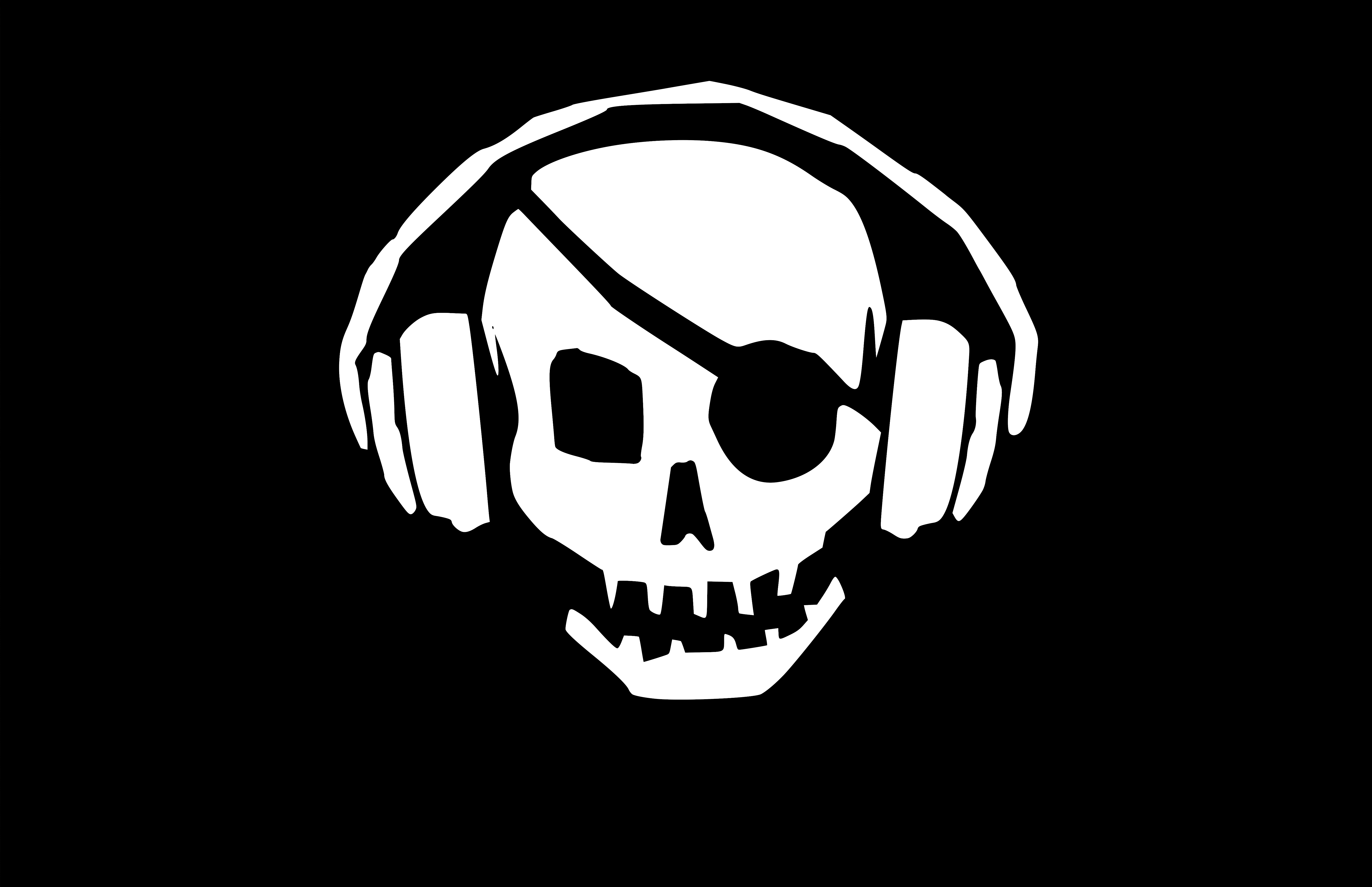 Wallpaper Keren Png - Skull With Headphones Black , HD Wallpaper & Backgrounds