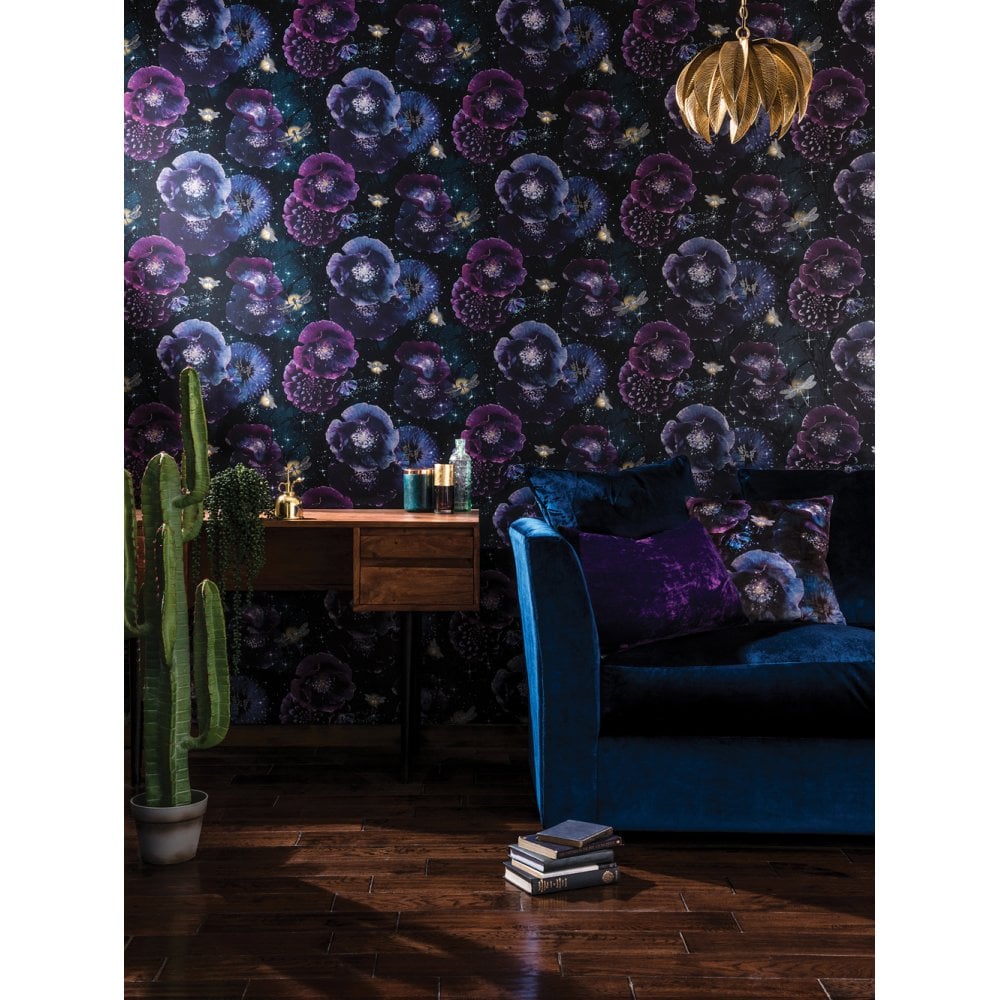 Nocturnal Purple Teal English Garden Night Dramatic - Arthouse Fantasia , HD Wallpaper & Backgrounds