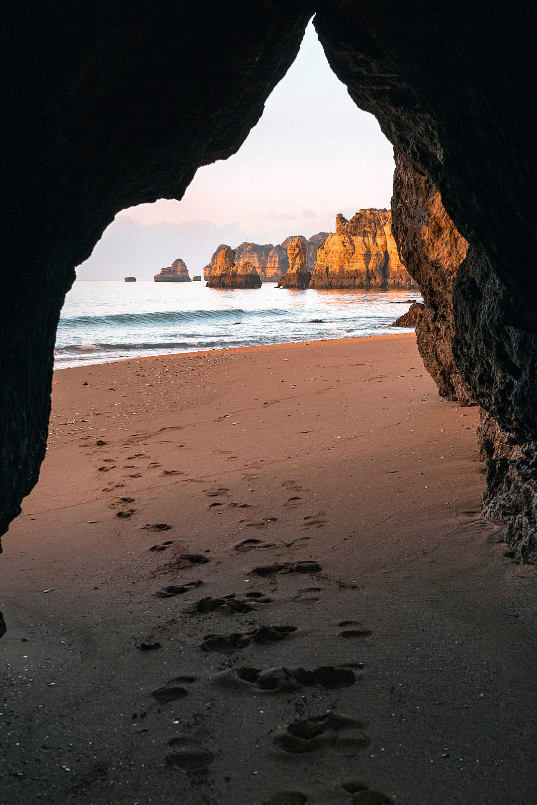 Download Portugal Coastline View From A Cave Free Stock - Sea Cave , HD Wallpaper & Backgrounds