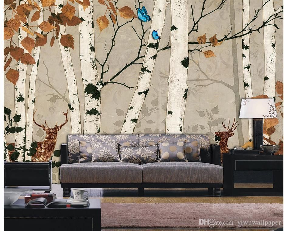 Custom Any Size White Birch Retro Wall Mural 3d Wallpaper - Birch Wall Mural , HD Wallpaper & Backgrounds