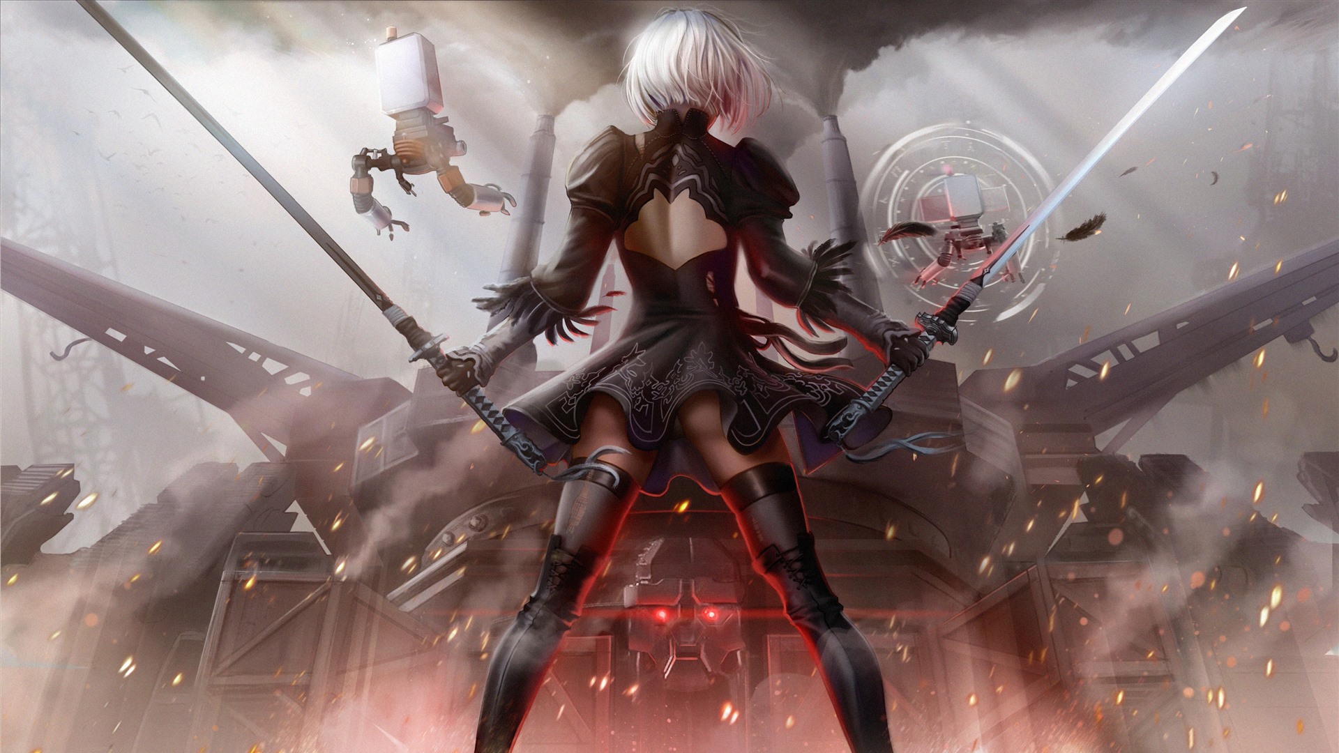 Photo Wallpaper Girl, The Game, Back, Art, Cyborg, - Nier Automata Wallpaper 2b , HD Wallpaper & Backgrounds