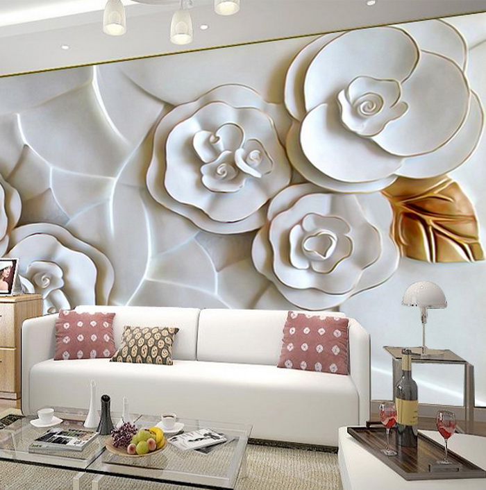 Big Flower 3d Wallpaper For Living Room - ورق جدران ثلاثي الابعاد 2018 , HD Wallpaper & Backgrounds