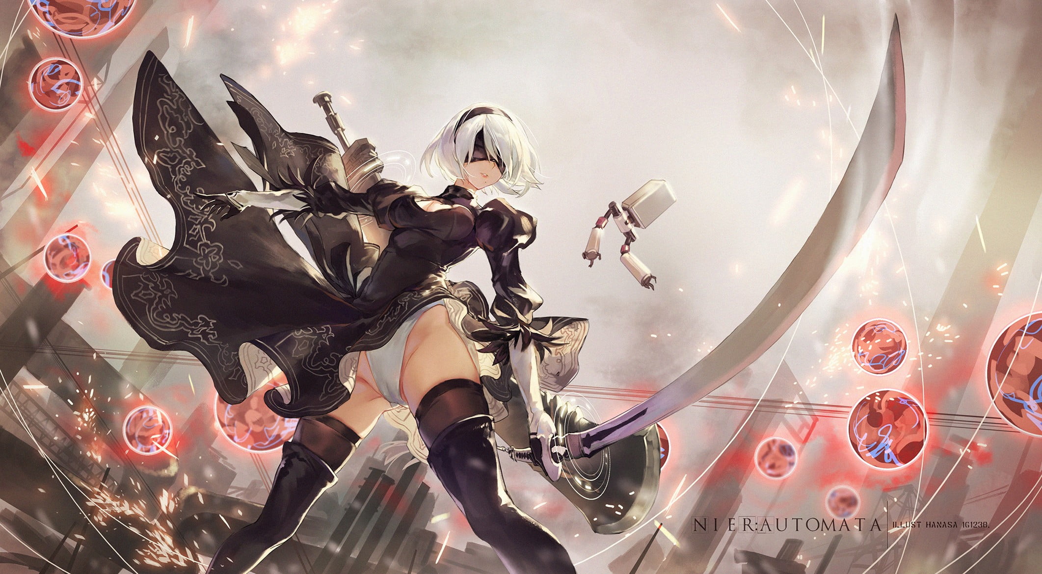 Automata's 2b Digital Wallpaper, Black Dress, Nier, - Nier Automata Sexy Fan Art , HD Wallpaper & Backgrounds