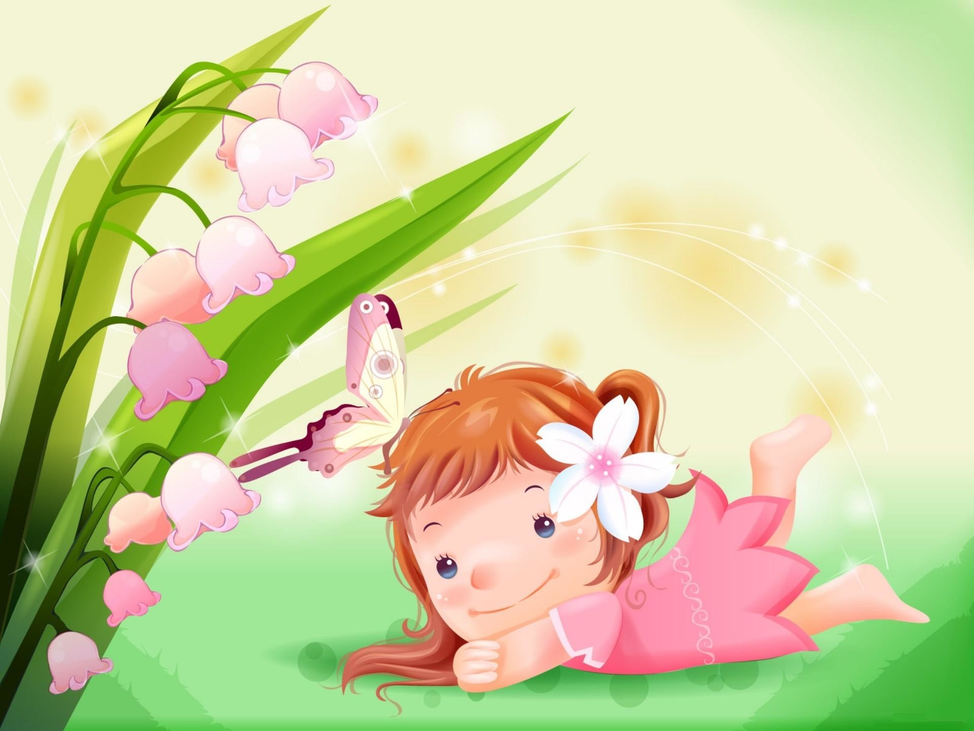 Cute Cartoon Girl With Flower Hd Wallpaper Desktop - Cute Cartoons Wallpapers For Girls , HD Wallpaper & Backgrounds