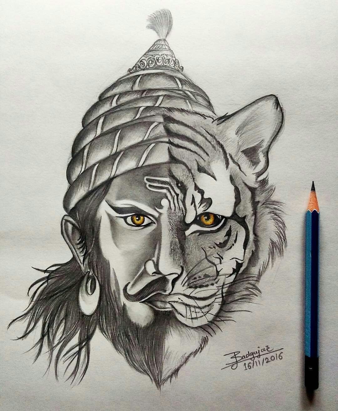Jay Shivray 🚩🚩🚩 - Shivaji With Tiger Drawing , HD Wallpaper & Backgrounds