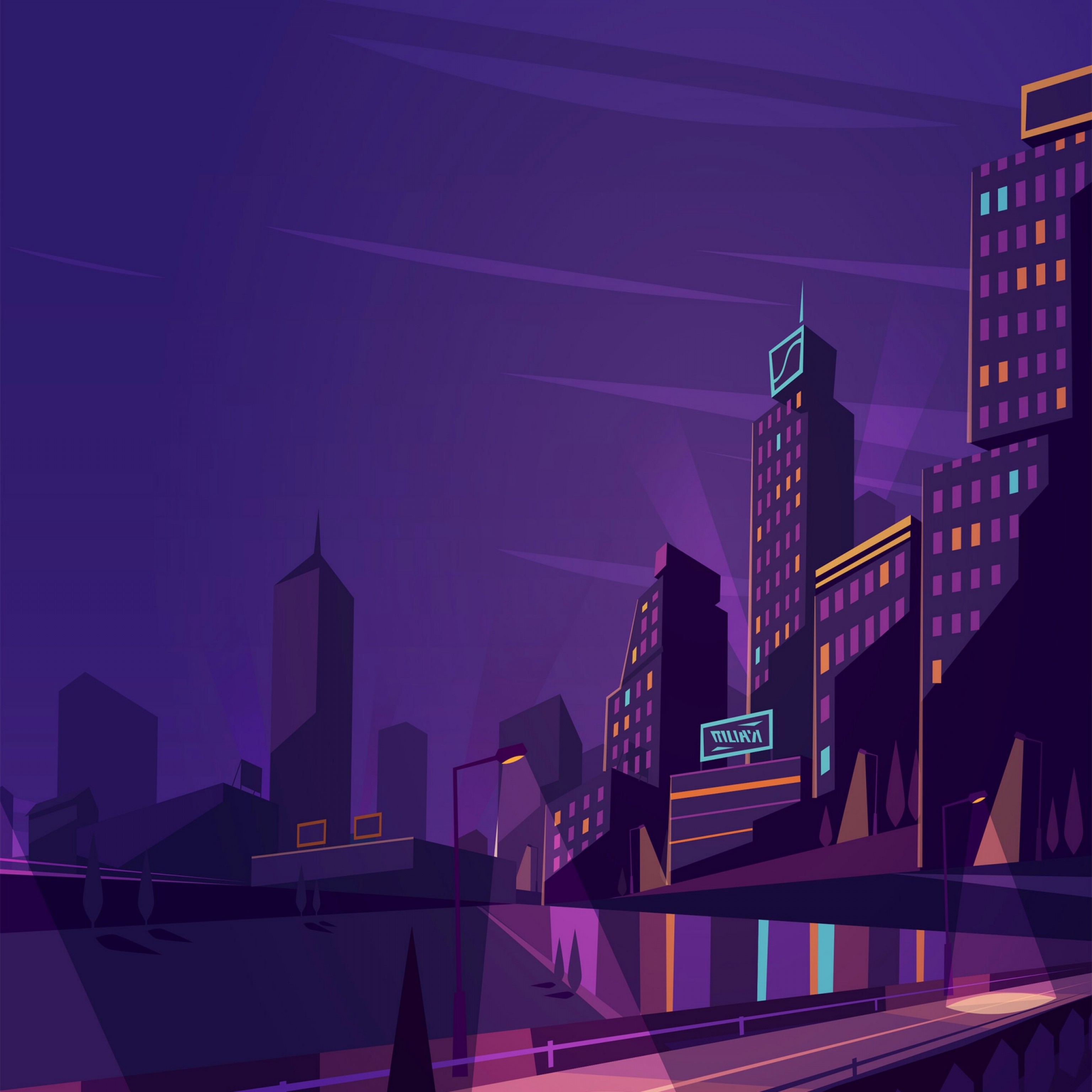 Vector Desktop Wallpaper - Night City Urban Cartoon Background , HD Wallpaper & Backgrounds
