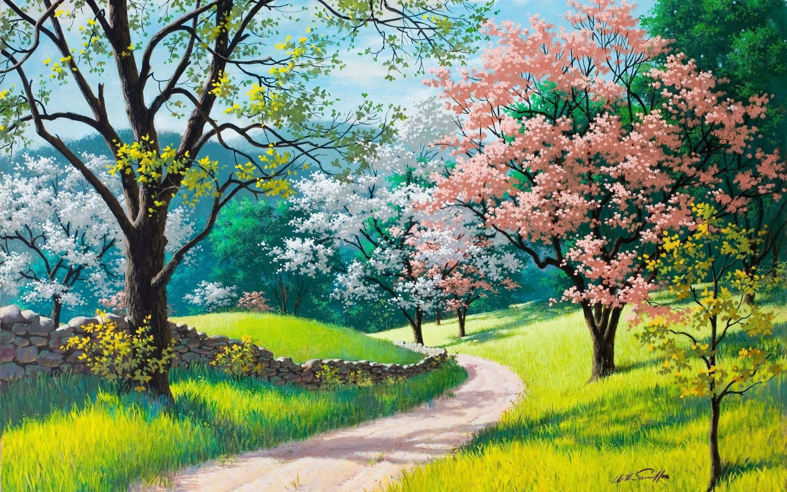 Spring Path Artistic Work Paintings Qhd Wallpaper 110 - Nature Wallpaper Desktop Background Full Screen Hd , HD Wallpaper & Backgrounds