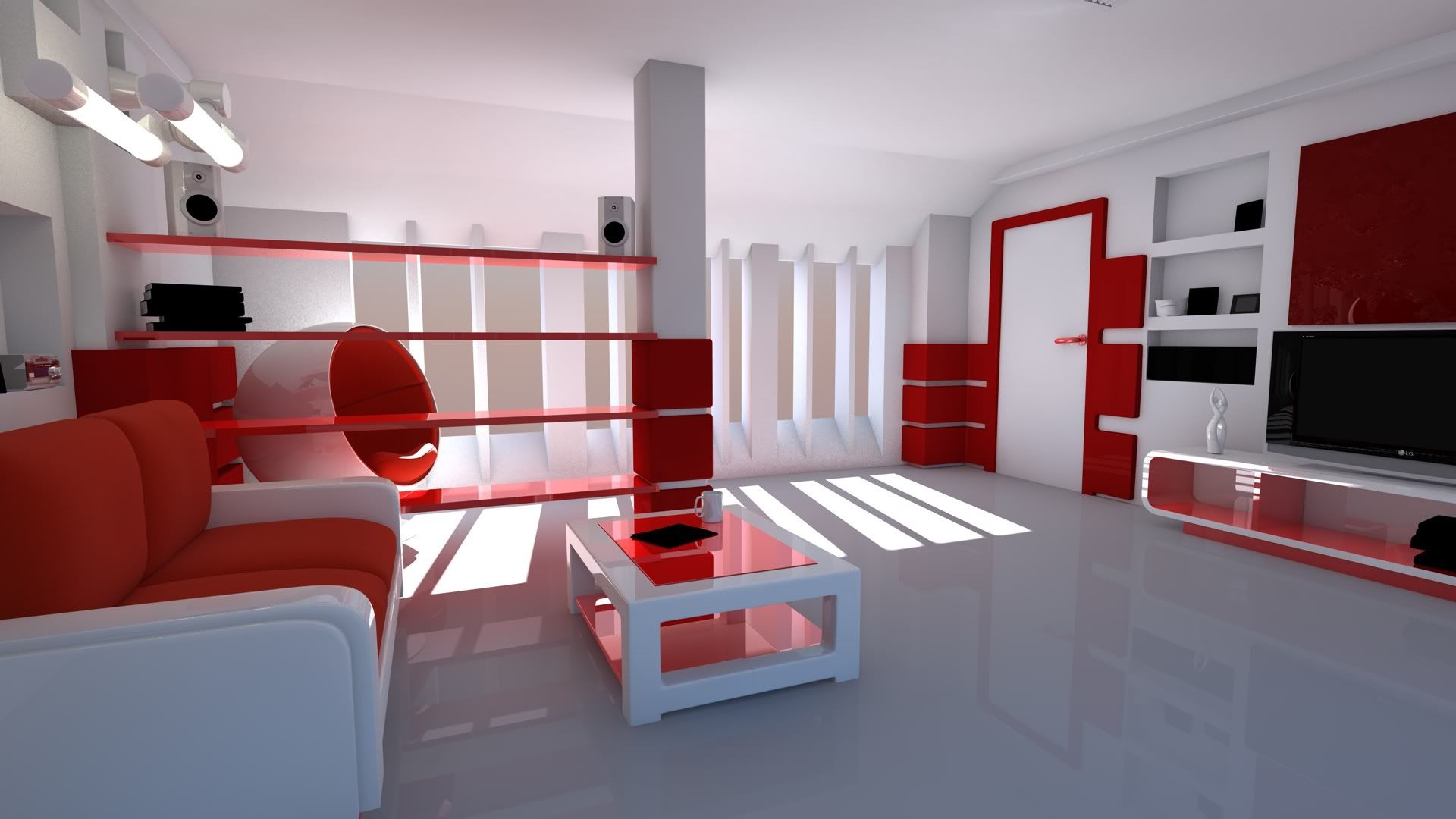 4d Wallpaper - Red And White Interior , HD Wallpaper & Backgrounds