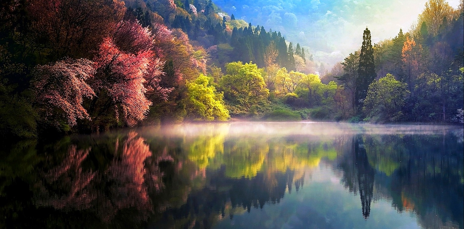 0 Korean Wallpaper Nature, Spring, Sunrise, Mist, Lake, - South Korea Nature Hd , HD Wallpaper & Backgrounds