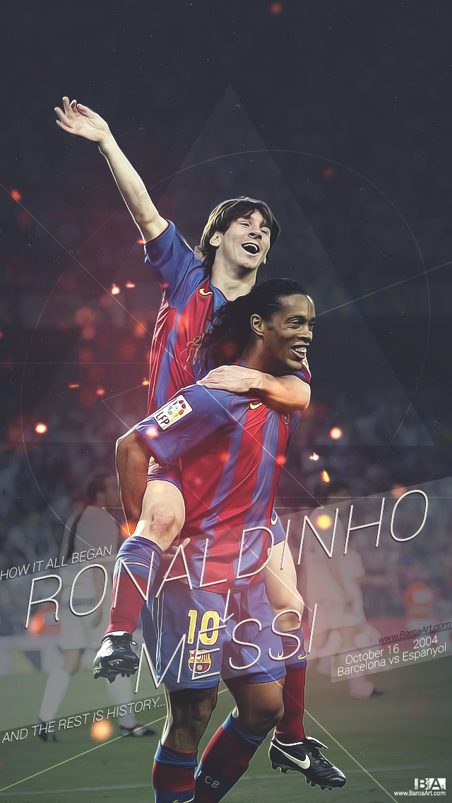 A Wallpaper Showing The Bond Between Messi And Ronaldinho, - Ronaldinho And Messi Wallpaper Hd , HD Wallpaper & Backgrounds