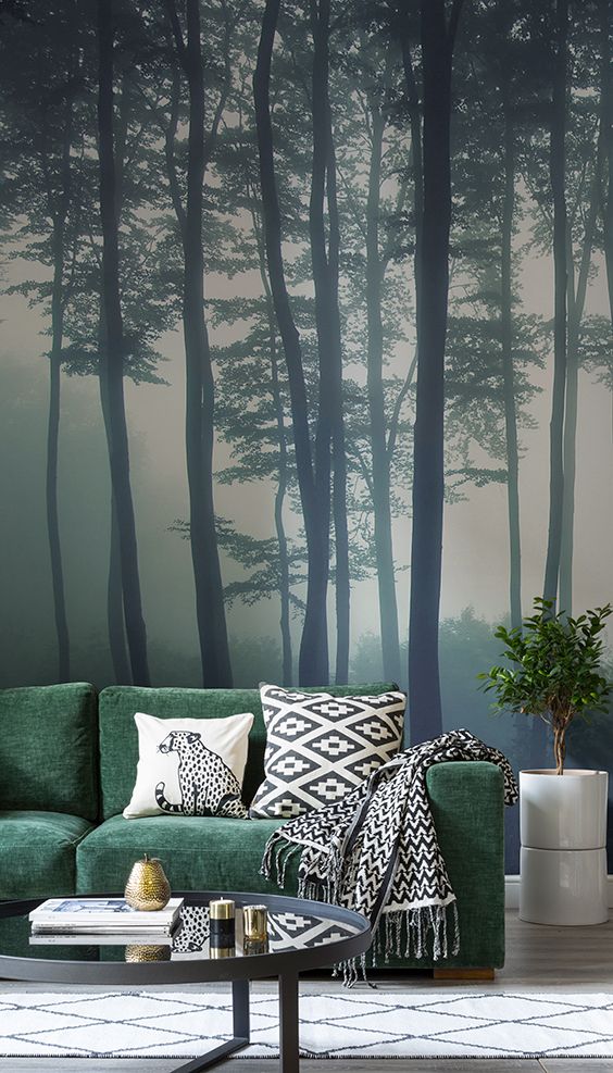 Discover Calming Interior Design With A Moody Forest - Interior Design Wallpaper Phone , HD Wallpaper & Backgrounds