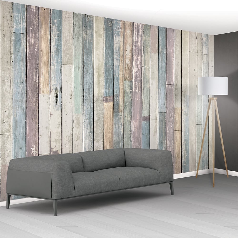 Shabby Chic Pastel Coloured Rustic Wood Planks Mural - Shabby Chic Wood Wall , HD Wallpaper & Backgrounds