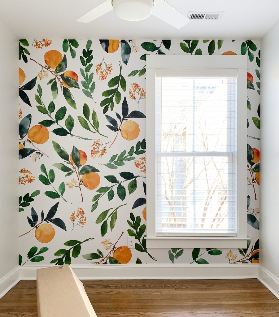 Removable Orange Blossom Wallpaper Mural In Small Room - Young House Love , HD Wallpaper & Backgrounds