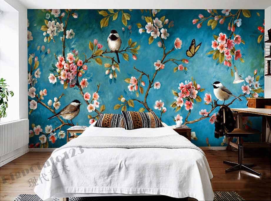 Indoor Wall Mural Wallpaper Plum Blossom Peach Apple - Bedroom Spray Painted Wall , HD Wallpaper & Backgrounds