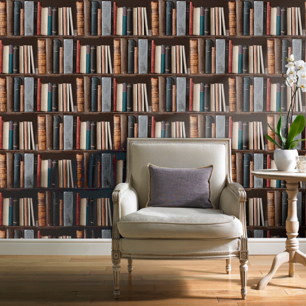 Grandeco Ideco Library Books Realistic Book Shelf Mural - Bookcase Wallpaper Uk , HD Wallpaper & Backgrounds
