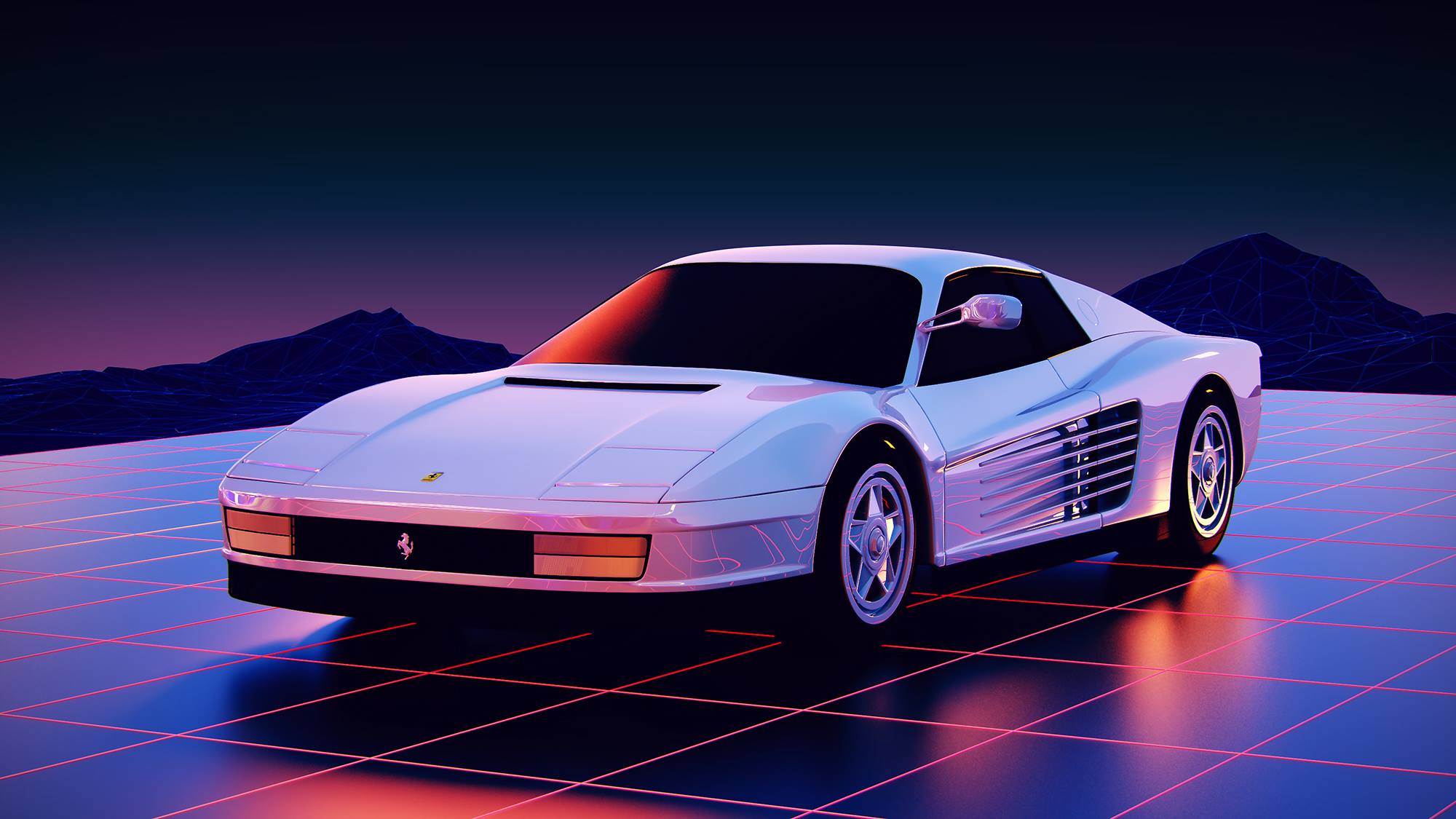 Vaporwave Ferrari Wallpaper - Ferrari Testarossa Vaporwave , HD Wallpaper & Backgrounds