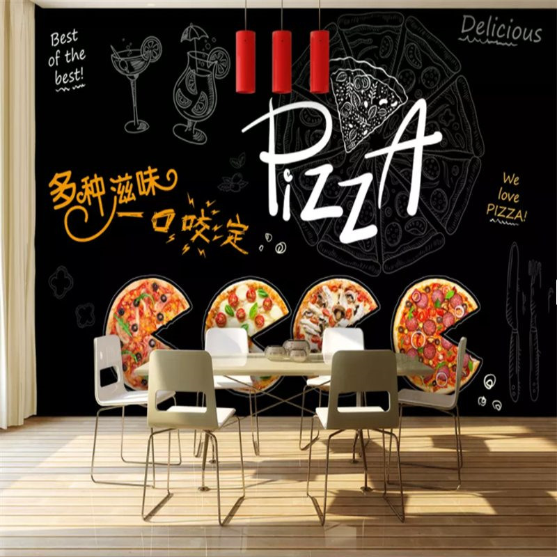 Photo Wallpaper Hand Painted Hamburger Pizza Shop Background - رسومات للحائط لمطعم بيتزا , HD Wallpaper & Backgrounds