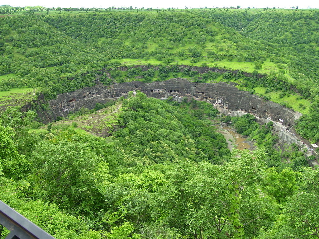 Panoramic View Of Ajanta Caves From The Nearby Hill - Ajanta Caves , HD Wallpaper & Backgrounds