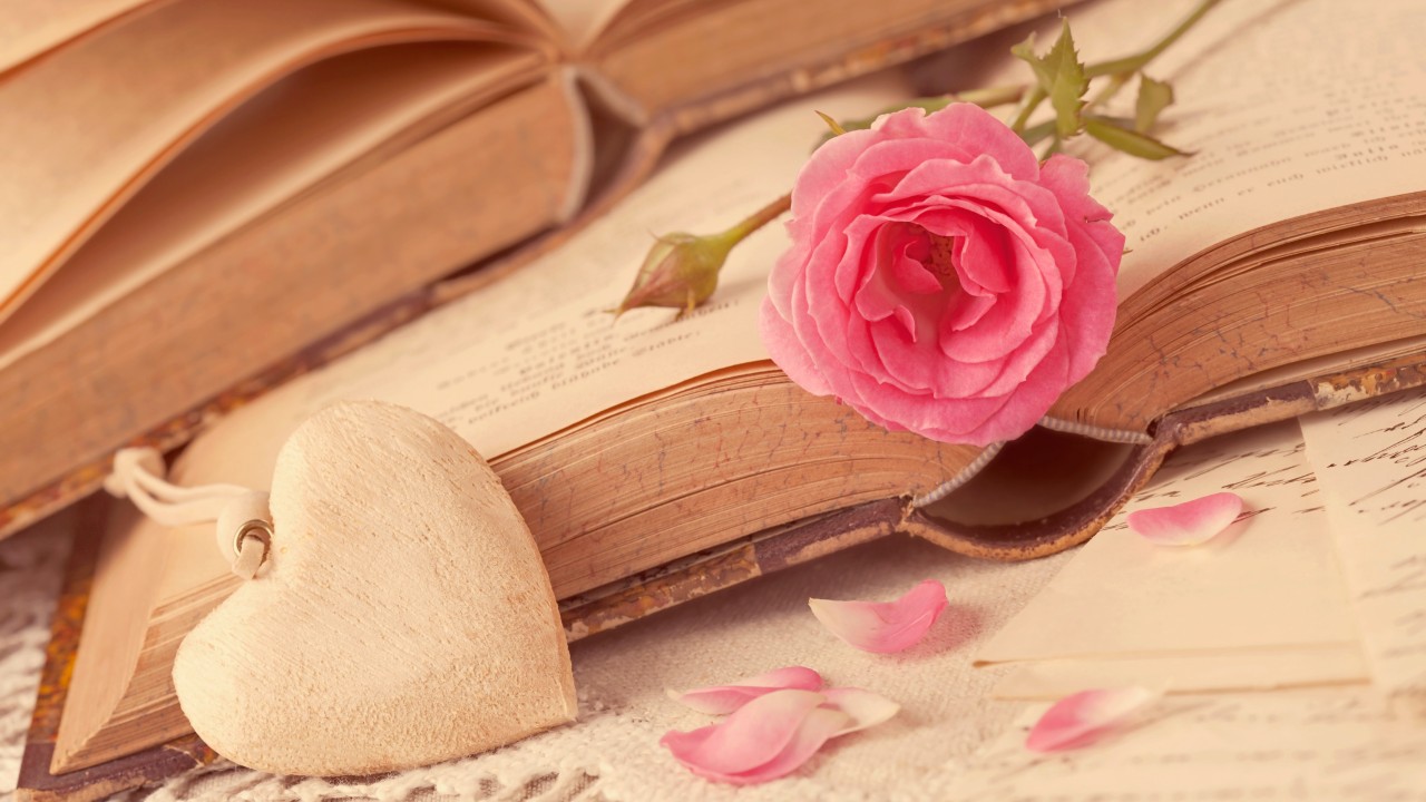 I Love You, Books, Rose, Heart, Pink, Heart, Petals, - Love Rose Heart Hd , HD Wallpaper & Backgrounds
