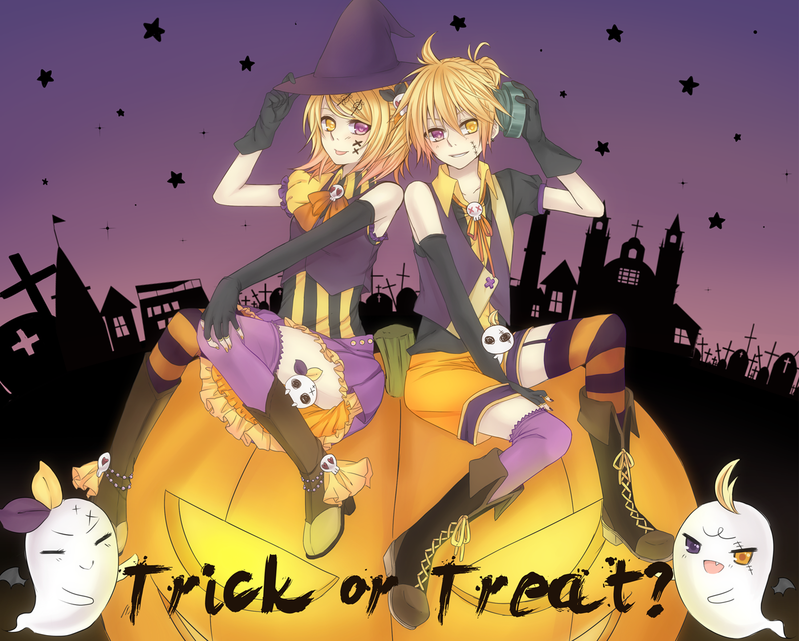 Trick Or Treat - Kagamine Rin And Len Halloween , HD Wallpaper & Backgrounds