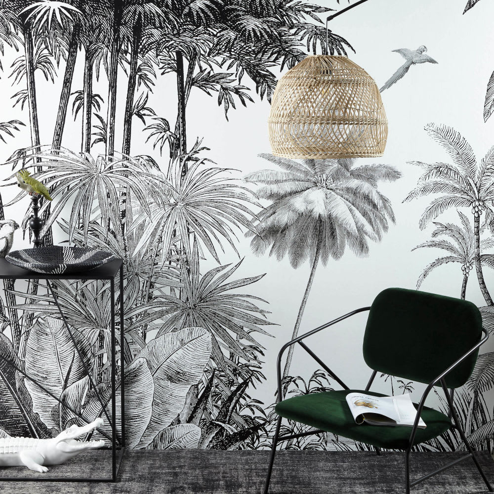 Black And White Jungle Print Wallpaper Paradise - Bamboo Clip Art , HD Wallpaper & Backgrounds