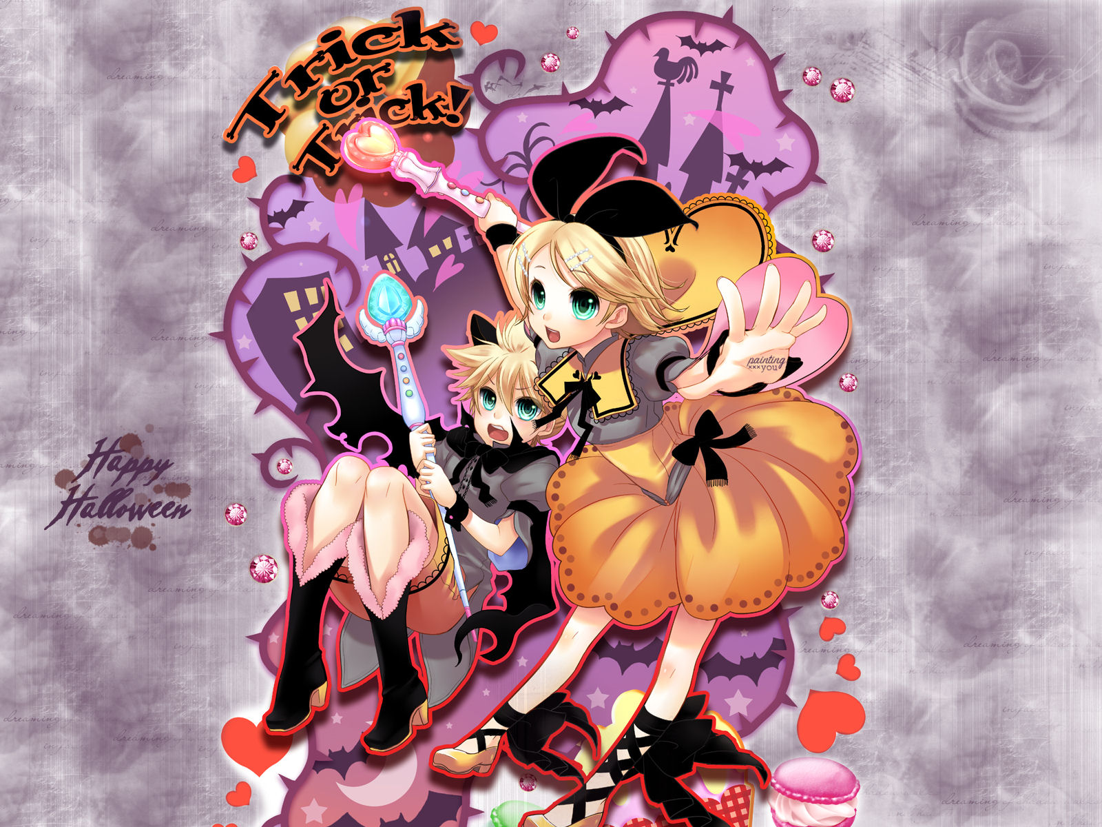 View Fullsize Trick And Treat Image - Vocaloid Halloween Wallpaper Kagamine , HD Wallpaper & Backgrounds