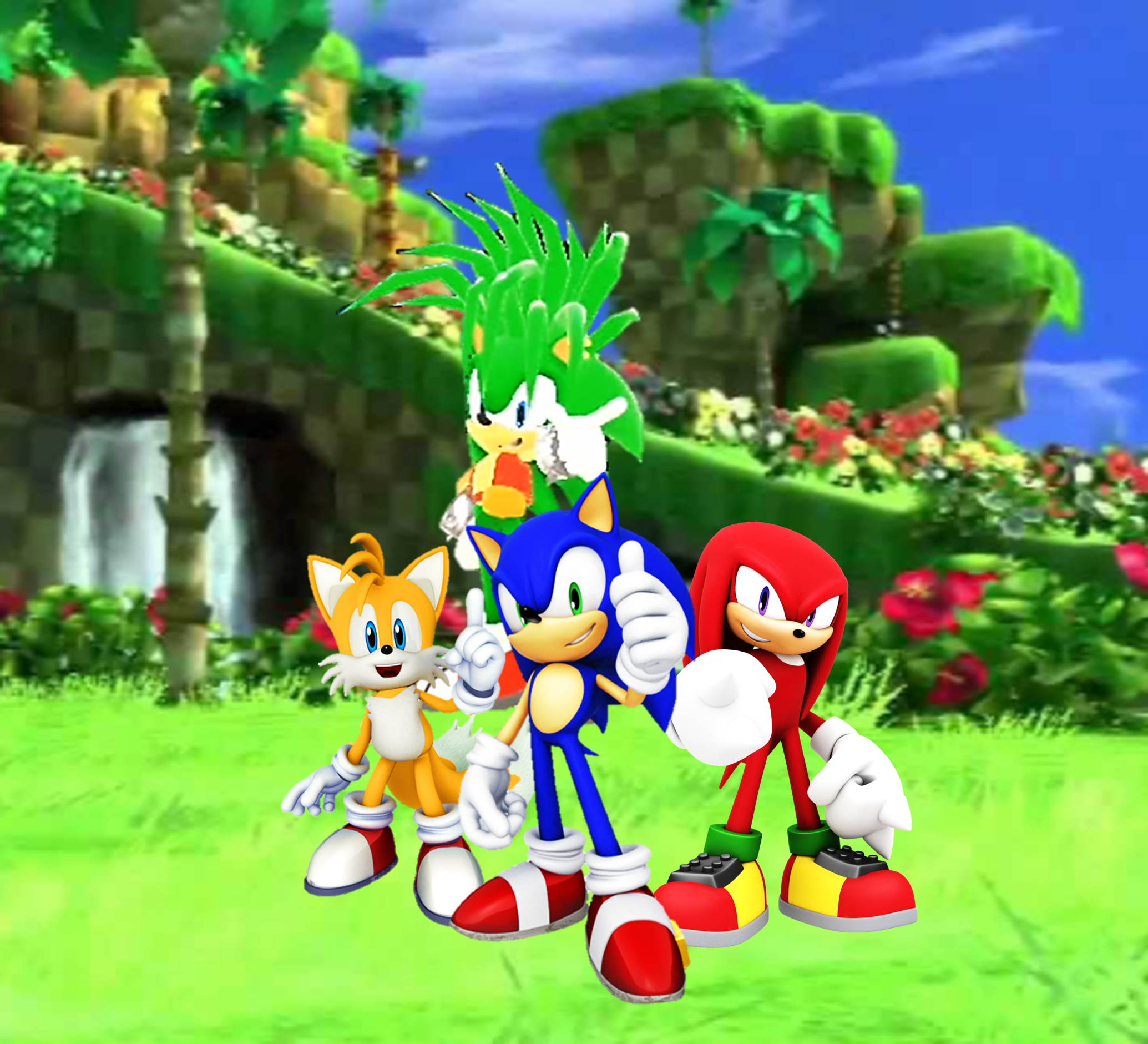 Sonic Tails Knuckles And His Brother Manic Green Холм, - Background Sonic Green Hill , HD Wallpaper & Backgrounds