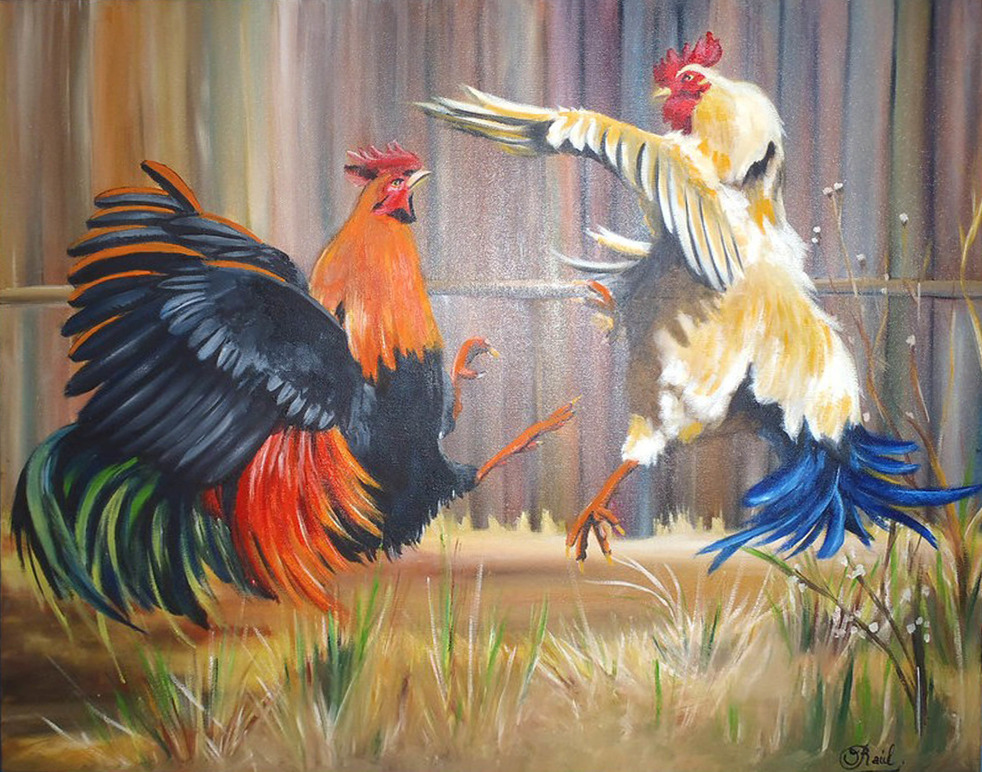 Scroll To See More - Pinturas De Gallos Peleando , HD Wallpaper & Backgrounds