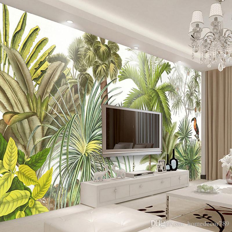 Compre Custom 3d Wall Mural Wallpaper Tropical Rainforest - Hand Painted Wall Murals , HD Wallpaper & Backgrounds