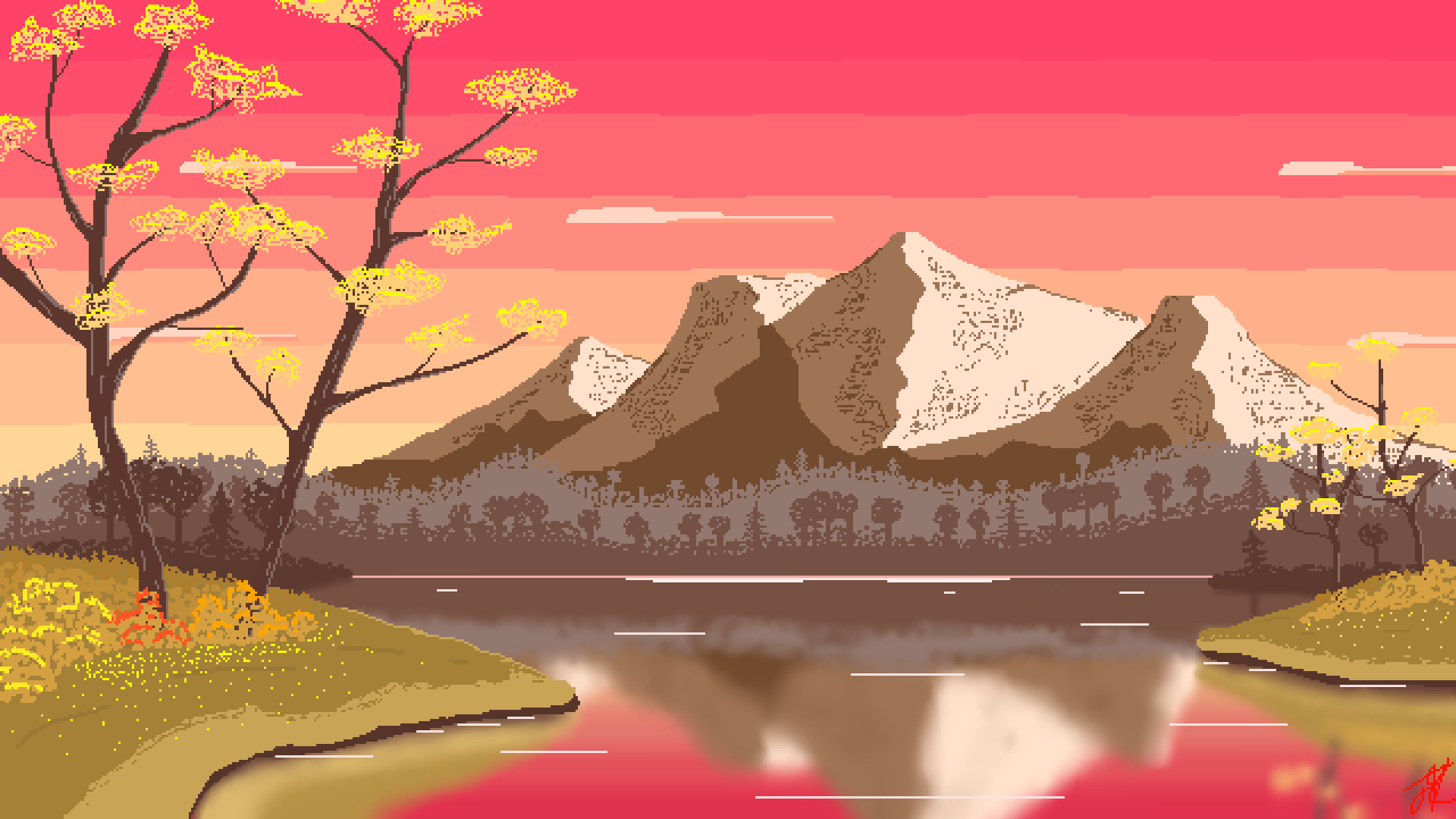 Fall Mountains Pixel Art Need Iphone S - Pixel Art Mountain Background , HD Wallpaper & Backgrounds