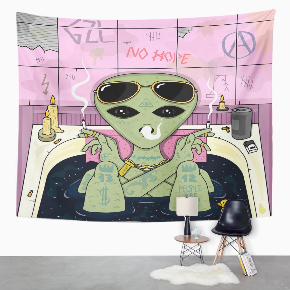 Emvency Tapestry Trippy Alien Smoke And Chill In Bath - Couple Smoking Chill , HD Wallpaper & Backgrounds