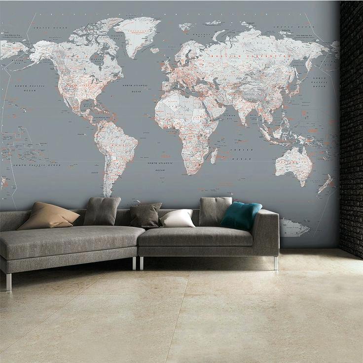 Detailed Silver Grey World Map Feature Wall Wallpaper - World Map Wallpaper For Wall , HD Wallpaper & Backgrounds