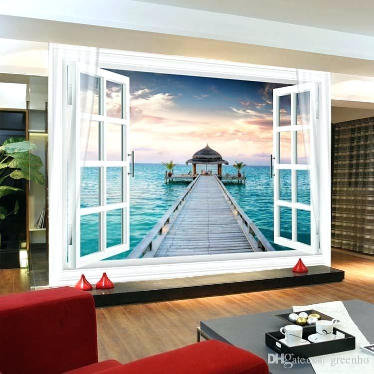 Large Wall Murals Window Large Ocean View Wall Stickers - Kitchen Wall Painting 3d , HD Wallpaper & Backgrounds