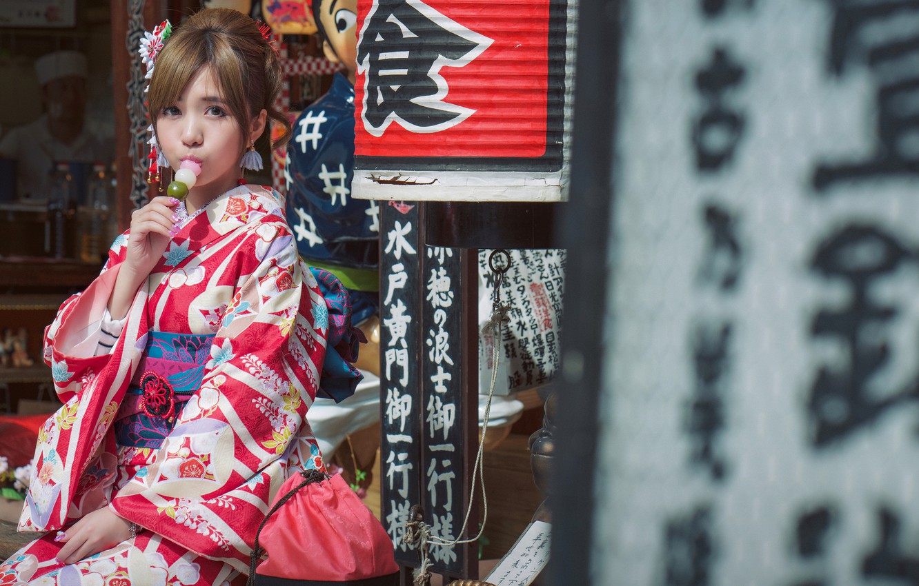Photo Wallpaper Look, Girl, Style, Japanese, Characters, - Asian Kimono , HD Wallpaper & Backgrounds