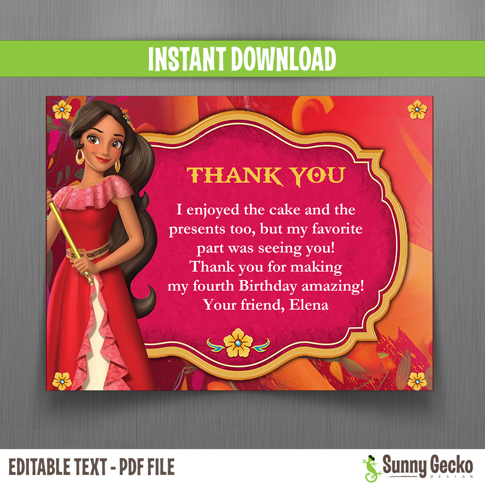 Disney Elena Of Avalor Thank You Cards Instant Download - Elena Of Avalor Invitation Template , HD Wallpaper & Backgrounds