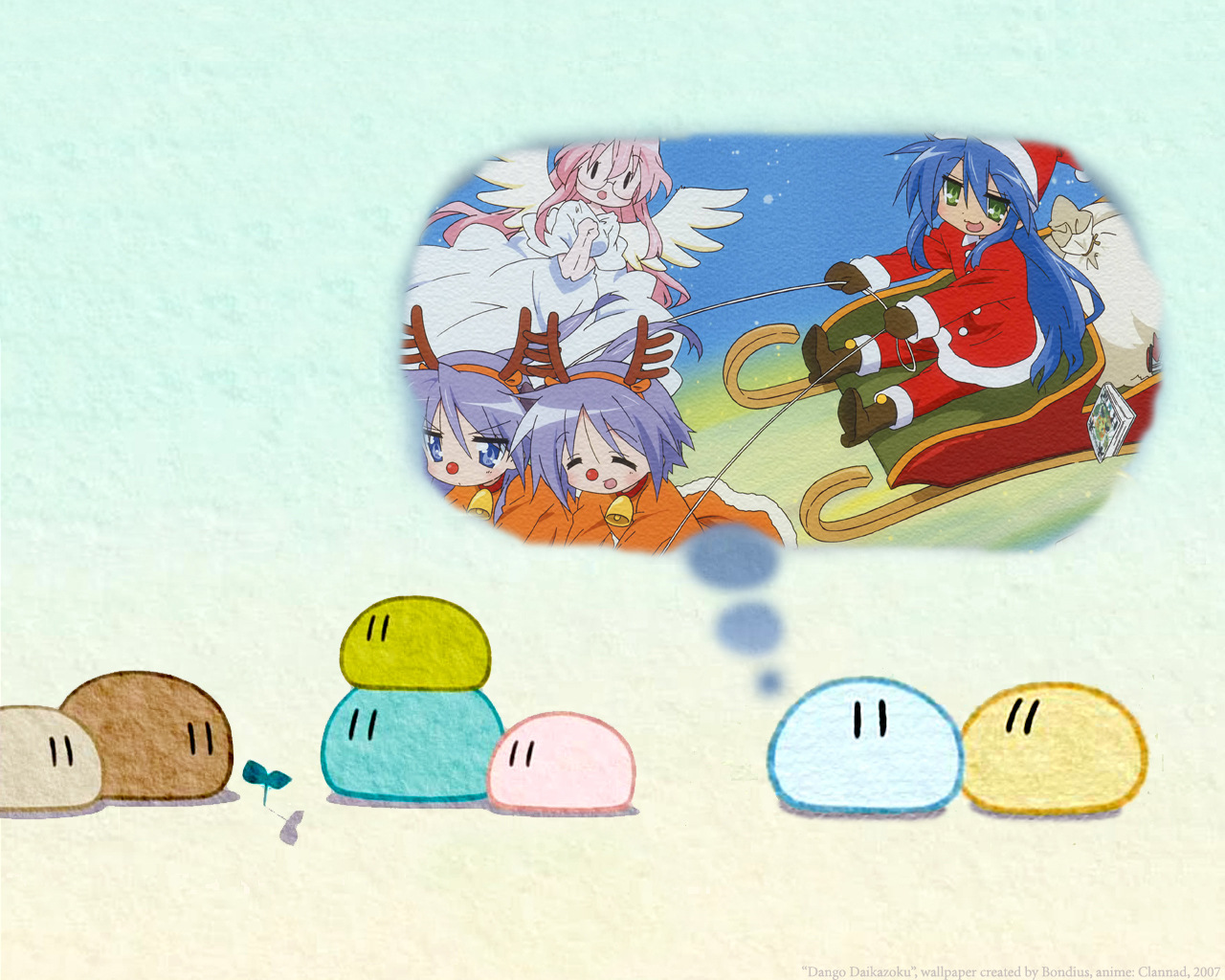 Christmas Clannad Crossover Dango Hiiragi Kagami Hiiragi - Dango Daikazoku , HD Wallpaper & Backgrounds