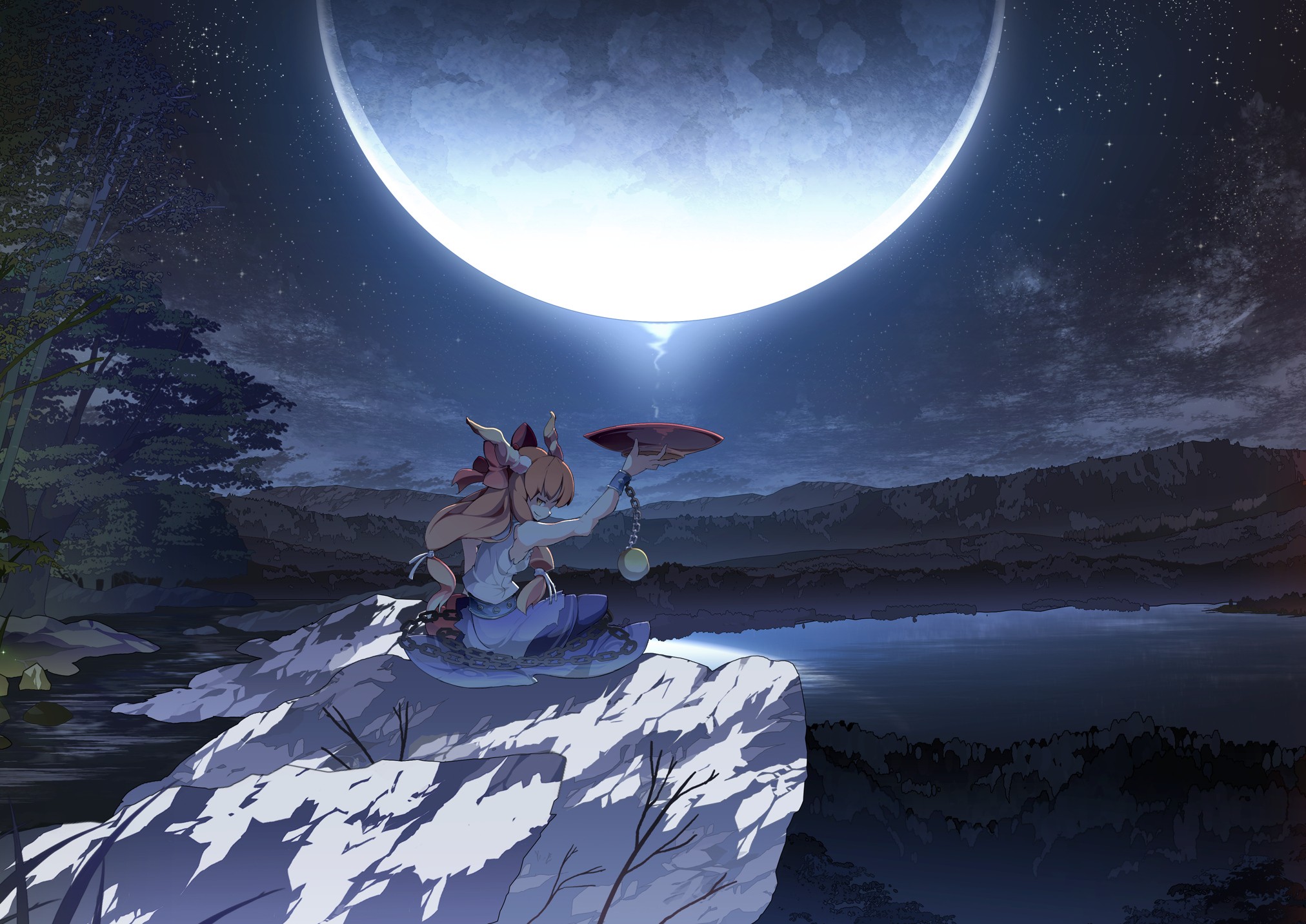 #touhou, #ibuki Suika, #video Games, #moon, #anime - Touhou Moon , HD Wallpaper & Backgrounds