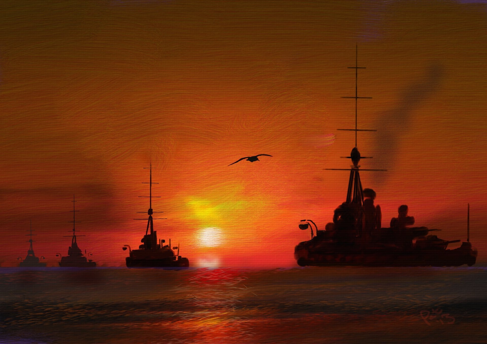 Dreadnoughts Ships Sea Sky Painting - Battlecruiser , HD Wallpaper & Backgrounds