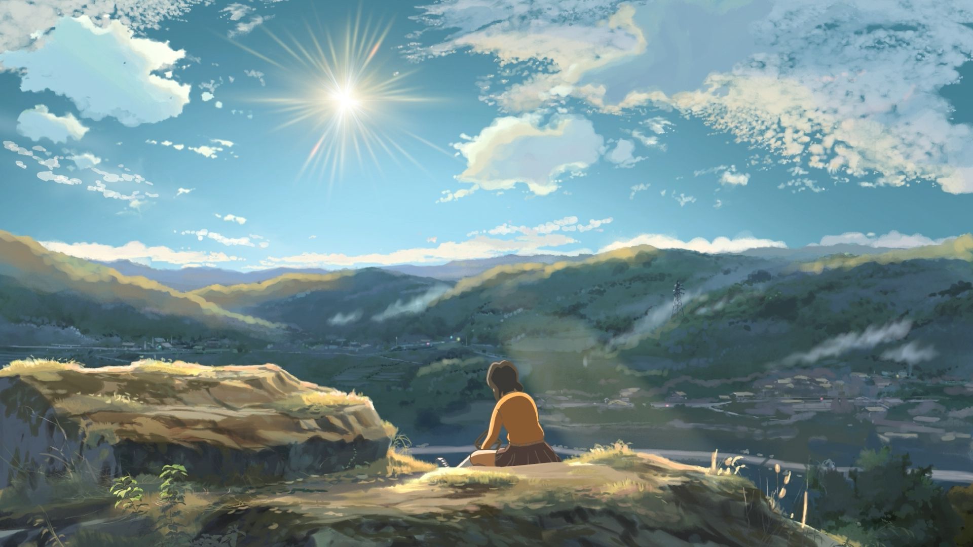 Sad Girl On The Cliff Anime Hd Wallpaper - Anime Landscape , HD Wallpaper & Backgrounds