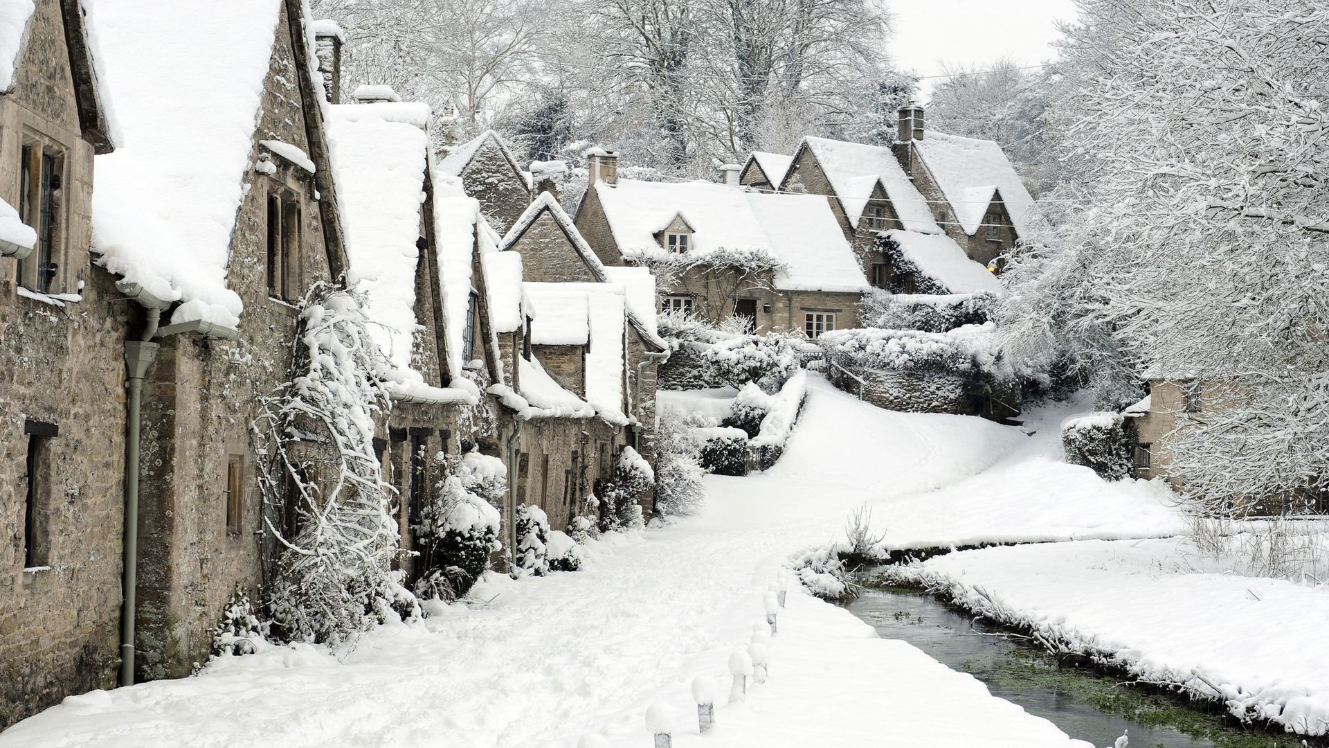 Snow England Winter Bibury England Town Stream Wallpaper - Arlington Row , HD Wallpaper & Backgrounds