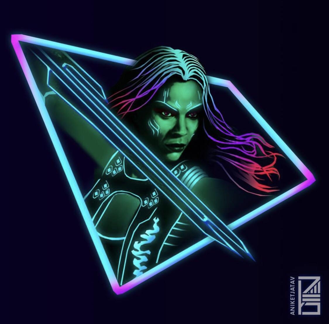 Aniket 3d Name Wallpaper Neon Gamora Marvelstudios - Marvel Neon , HD Wallpaper & Backgrounds