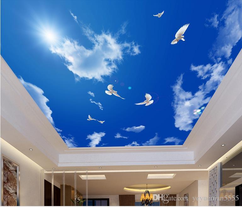 Custom 3d Mural Wallpaper Ceiling Hotel Blue Sky White Techos