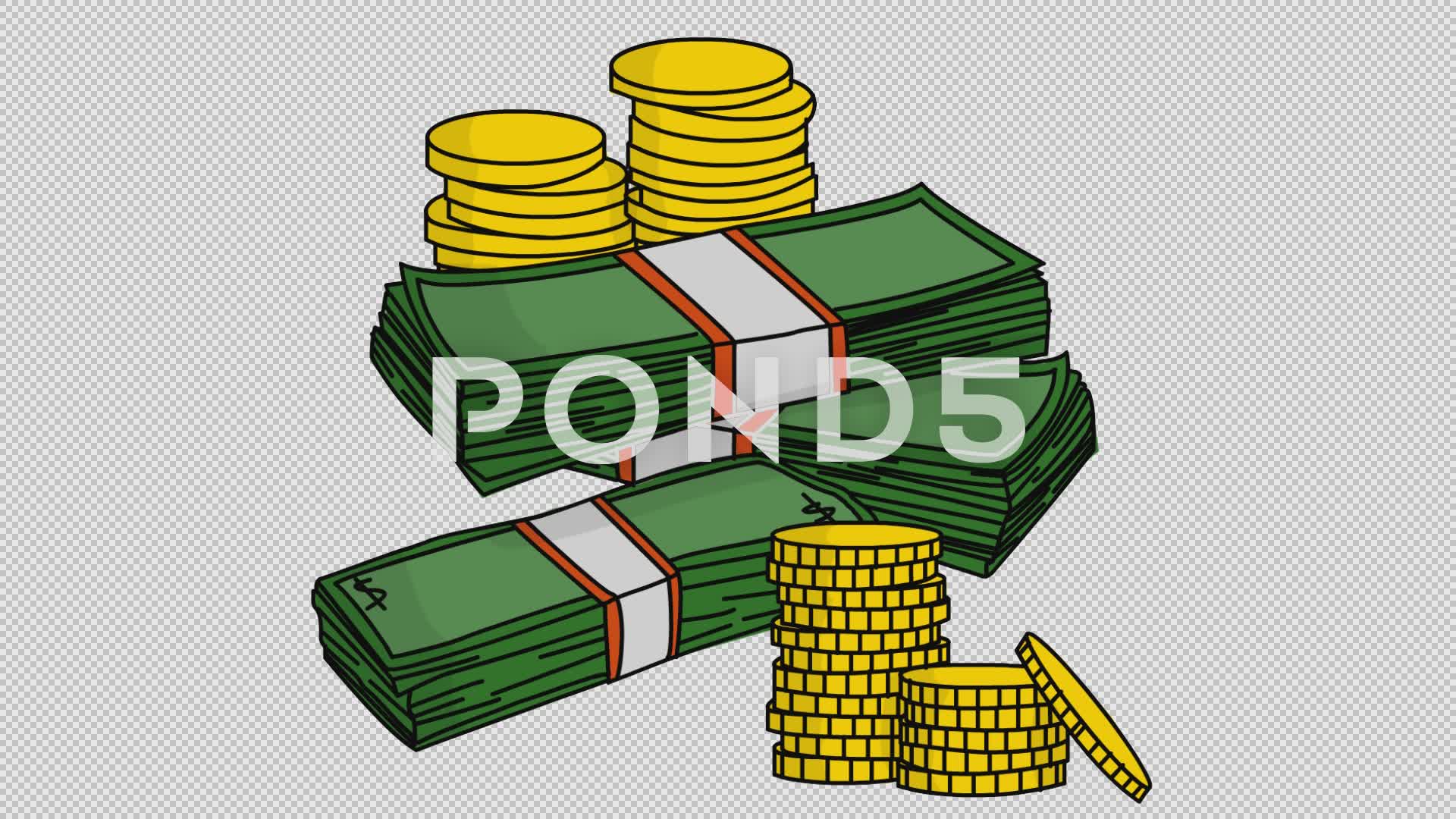 Stacks Of Money With Coins Cartoon Illustration Hand - Stacks Of Money Png , HD Wallpaper & Backgrounds