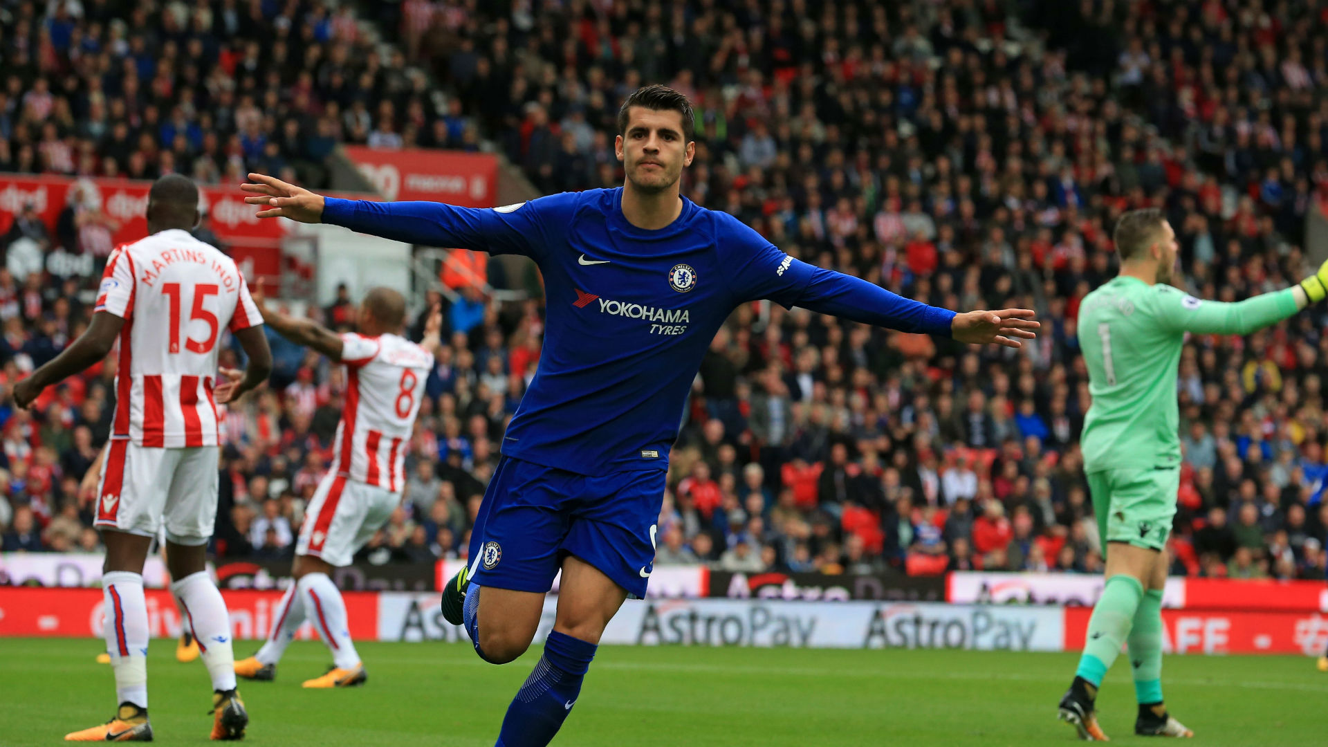 Alvaro Morata Scores Hat-trick To Equal Diego Costa's - Stoke City Chelsea Morata , HD Wallpaper & Backgrounds