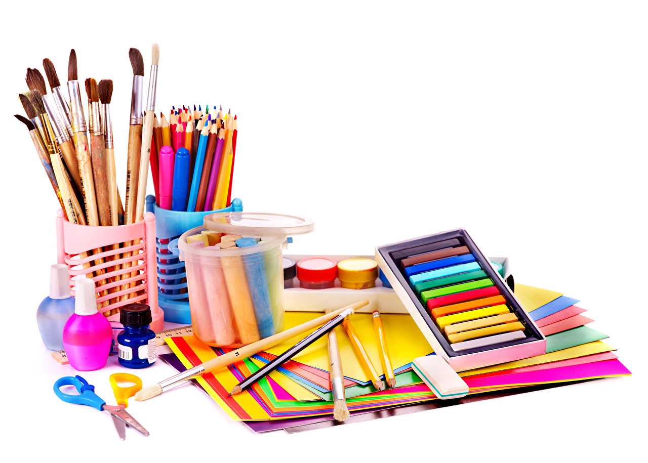 Stationery White Background Pencils Of Paper Sheet - Art Supplies , HD Wallpaper & Backgrounds
