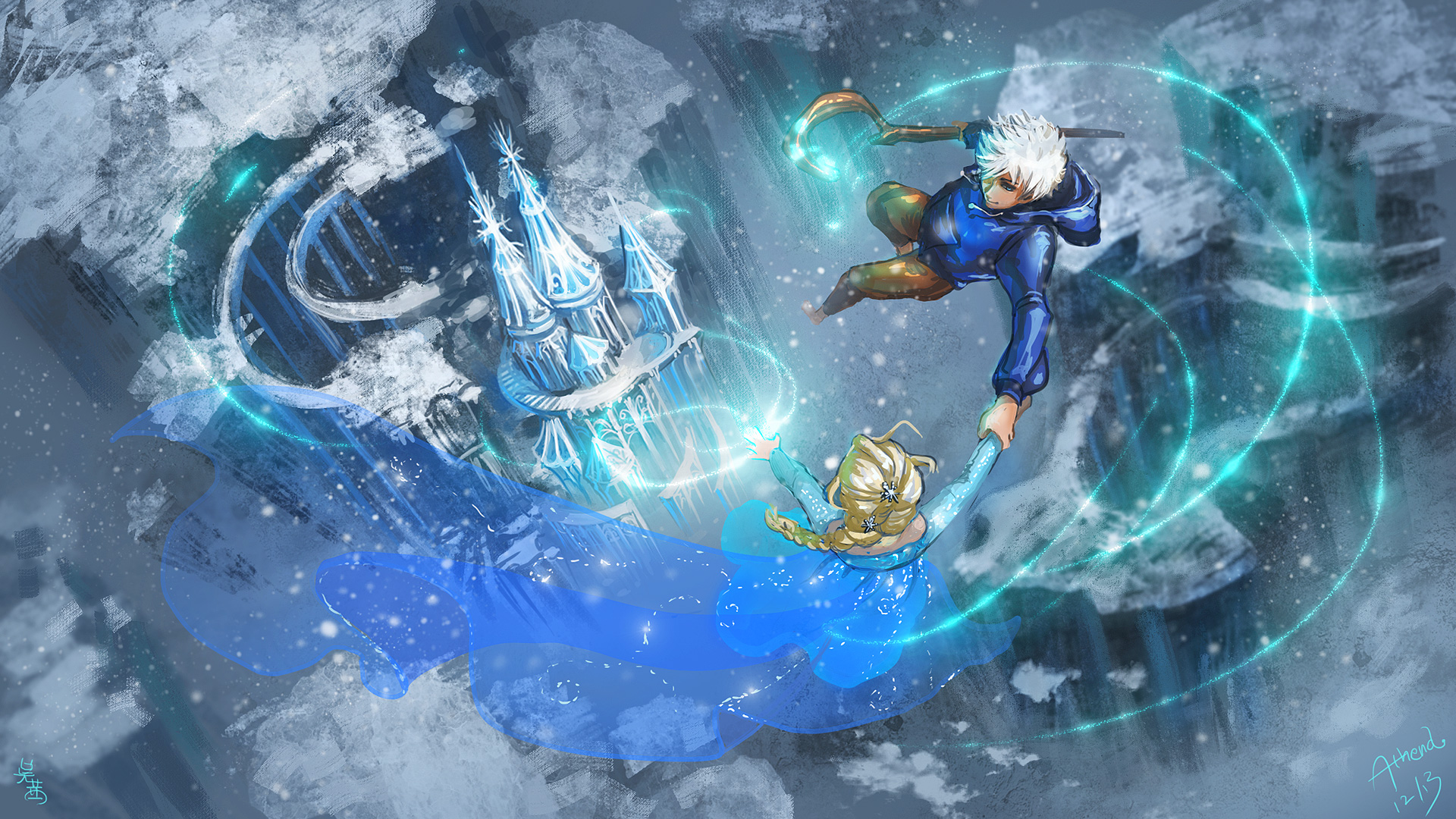 Cross Over - Elsa And Jack Frost Fan Art , HD Wallpaper & Backgrounds
