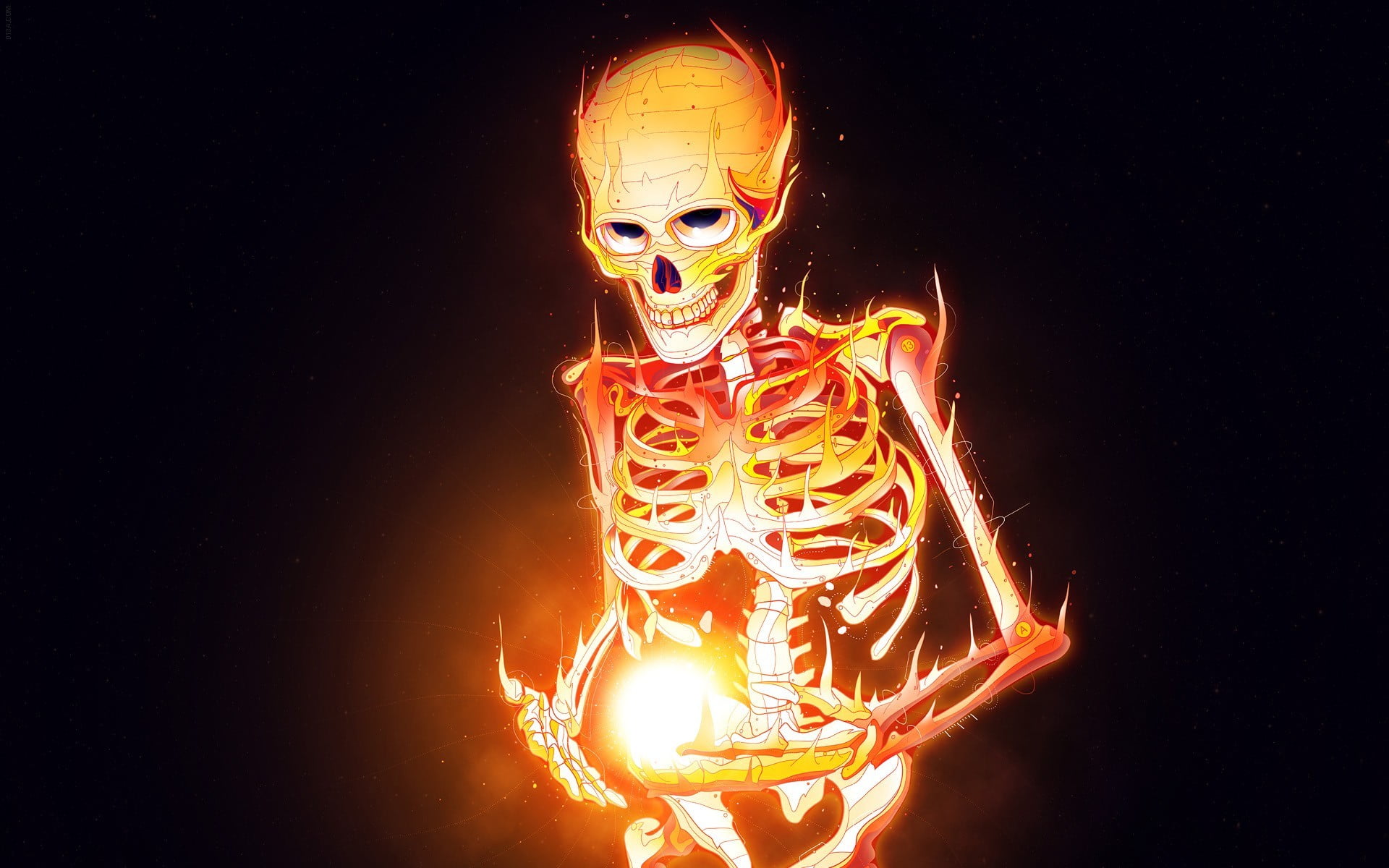 Skeleton Holding Fireball Digital Wallpaper Hd Wallpaper - Fire Skeleton , HD Wallpaper & Backgrounds