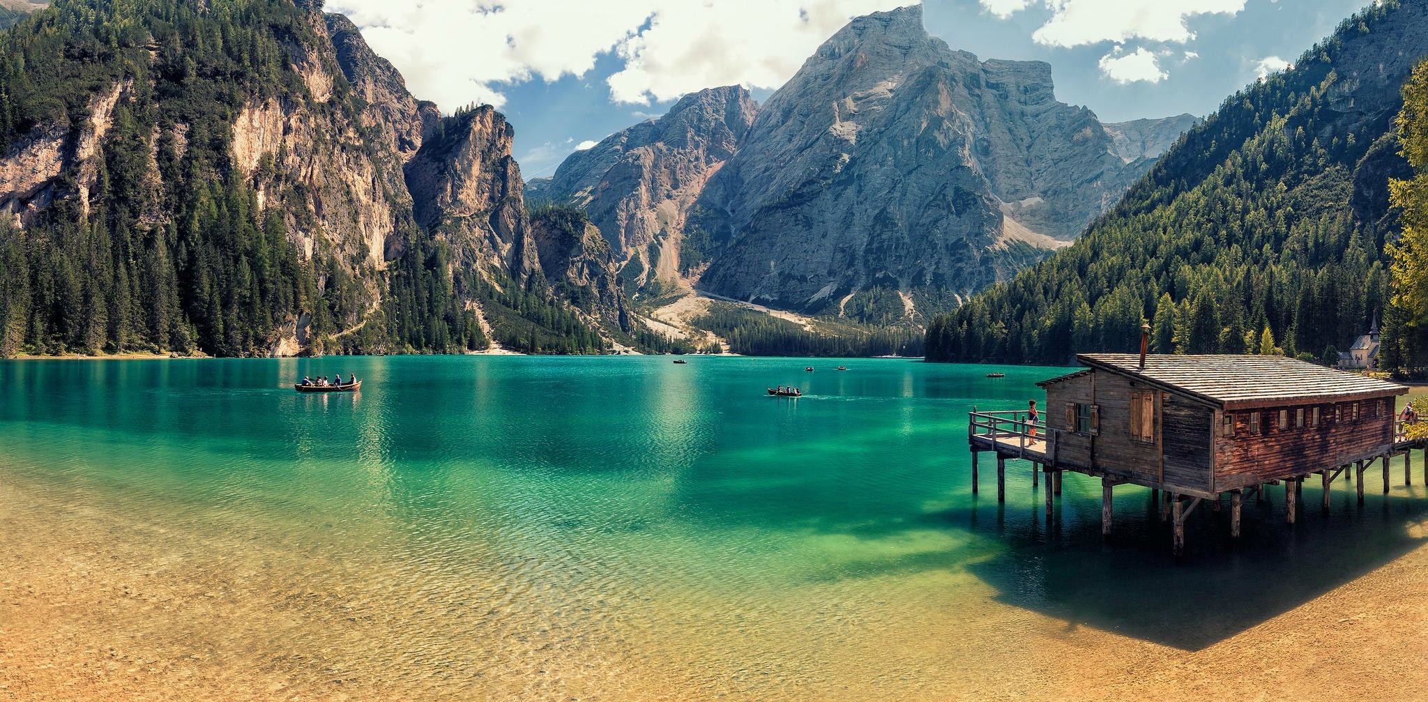 #4543313 #water, #mountains, #nature, #landscape, #lake, - Pragser Wildsee , HD Wallpaper & Backgrounds