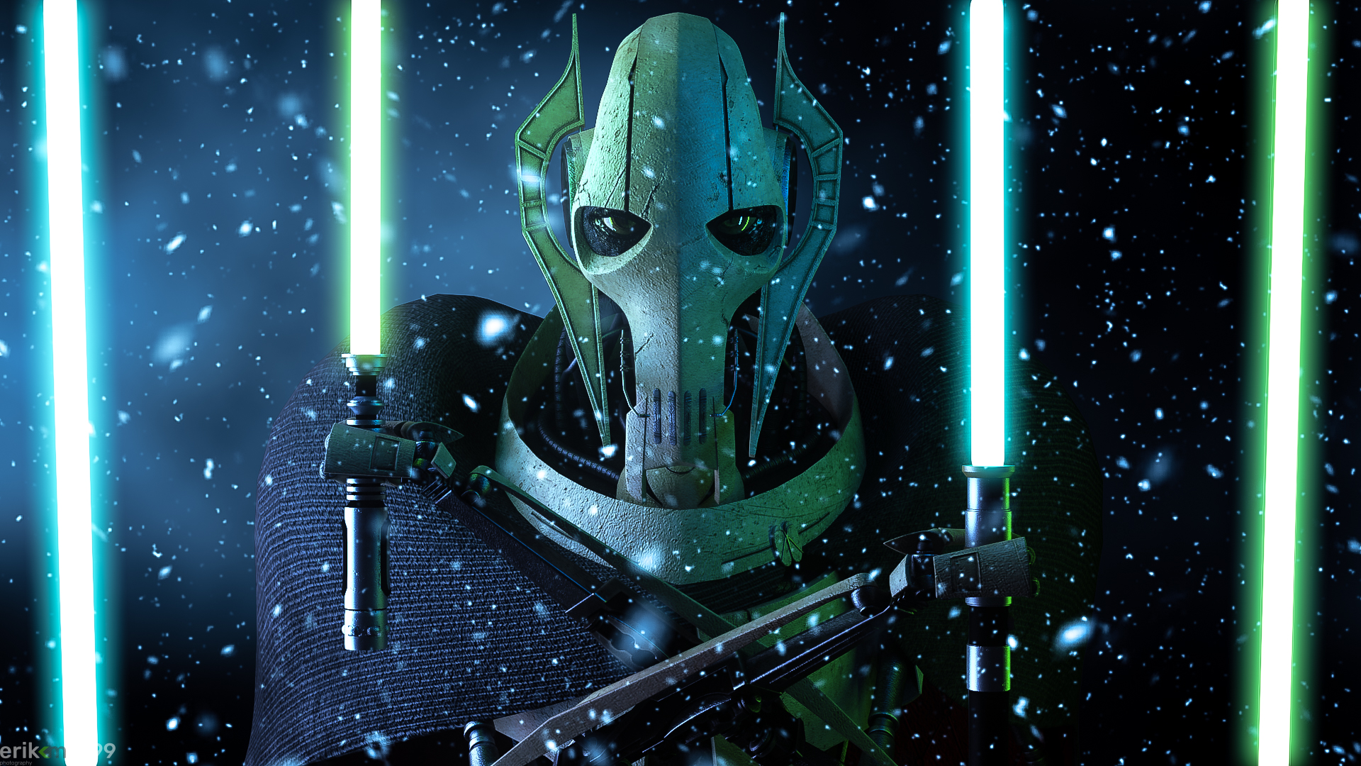 General Grievous, Yellow Eyes, Close-up, Blue Lightsaber, - General Grievous , HD Wallpaper & Backgrounds